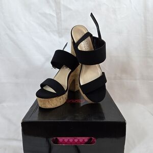 Coconuts by Matisse Women's Black Chunky Cork Block Heel Platform Sandals 8 NEW